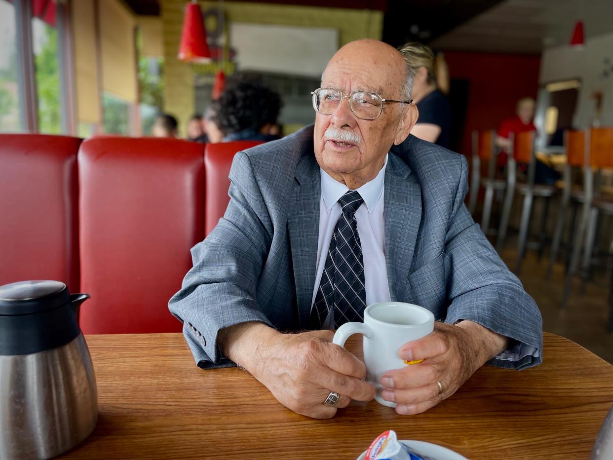 Longtime Ventura County educator Joe Mendoza mulls his 66-year career over a cup of coffee at a Ventura diner on Wednesday, June 28, 2023.