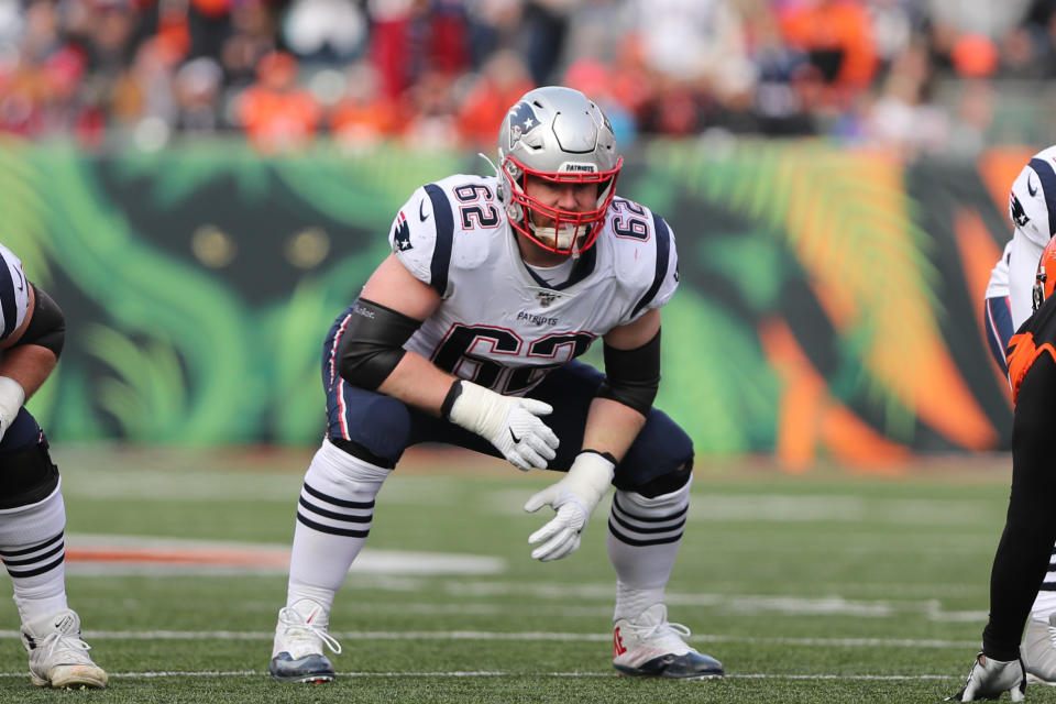 New England Patriots offensive guard Joe Thuney (62) got the franchise tag. (Photo by Ian Johnson/Icon Sportswire via Getty Images)