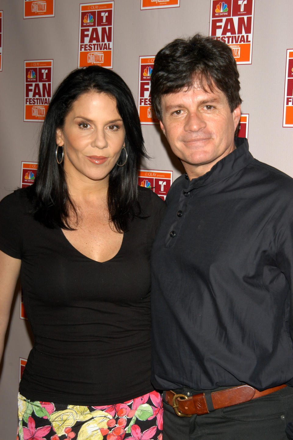 HOLLYWOOD - MARCH 20:  Actress Rebecca Jones (left) and Actor Alejandro Camacho pose during day 1 of NBC's Fan Festival 2004 held on March 20, 2004 at Universal City Walk, in Hollywood, California. (Photo by Stephen Shugerman/Getty Images)