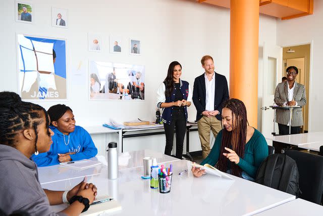 <p>Lee Morgan for The Archewell Foundation</p> Meghan Markle and Prince Harry at The Marcy Lab School in Brooklyn, New York