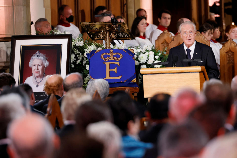 Former Canadian Prime Minister Brian Mulroney speaks during a memorial service to mark the passing of Britain's Queen Elizabeth II at Christ Church Cathedral in Ottawa, Ontario, Canada September 19, 2022. REUTERS/Blair Gable/Pool