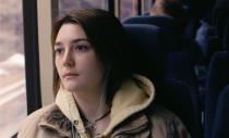 This image released by Focus Features shows Sidney Flanigan in a scene from "Never Rarely Sometimes Always." Most people missed what is arguably the best movie of the year so far in theaters. Eliza Hittman’s film about a teenage girl trying to get an abortion came out right as they began to close. But thankfully Focus Features has decided to release it for rental starting Friday. (Focus Features via AP)