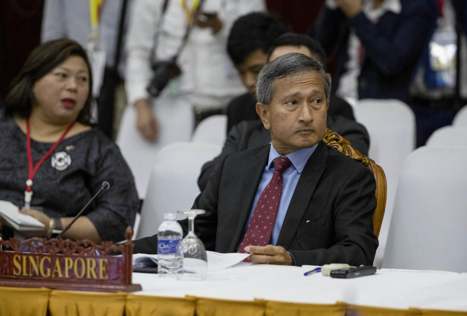 Singapore's Foreign Minister Vivian Balakrishnan attending the Special Asean-China Foreign Ministers' meeting on the Novel Coronavirus Pneumonia in Laos on 20 February 2020. (PHOTO: Associated Press)