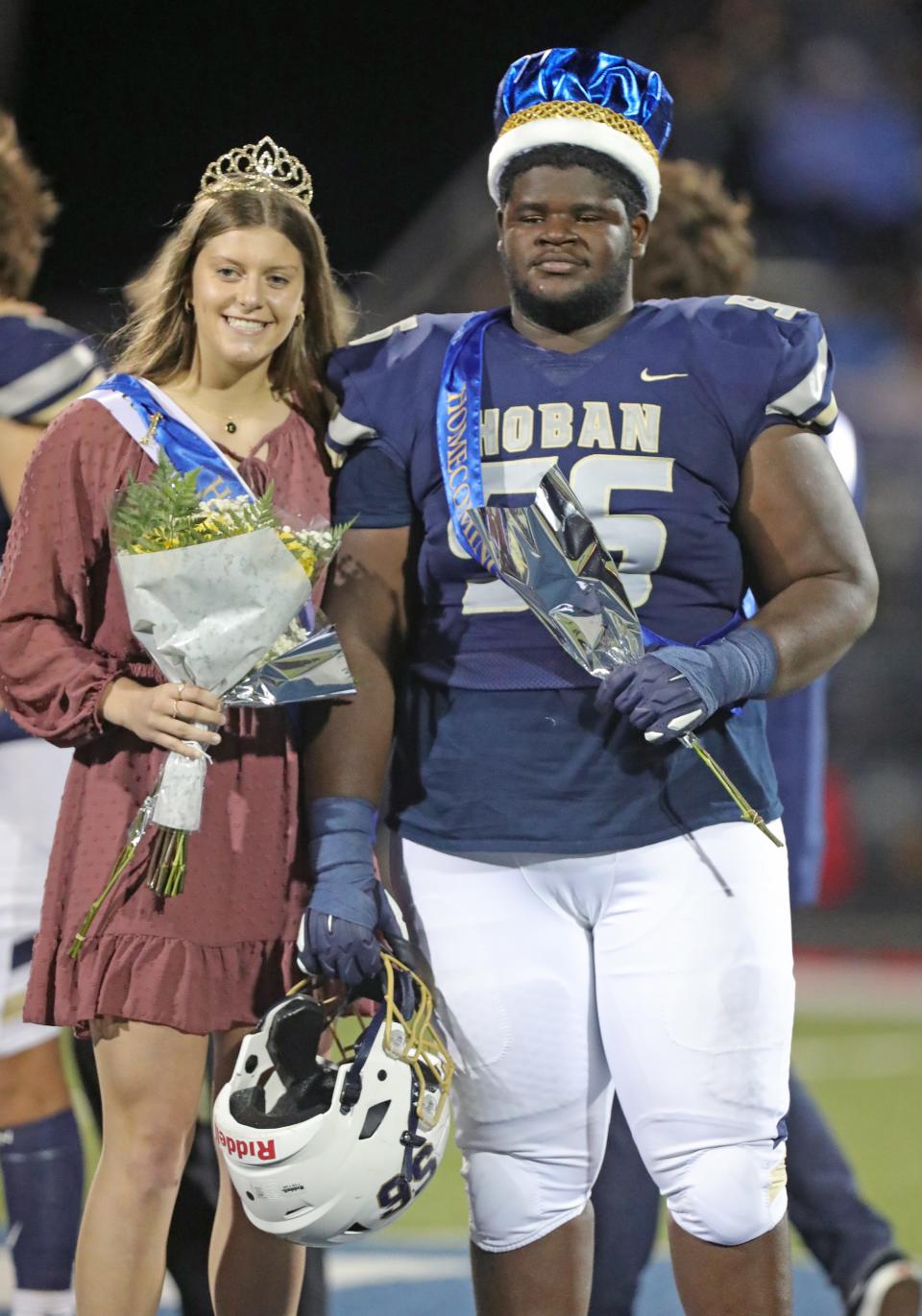 Hoban seniors Ellie Hardman and Keshawn Haynes were crowned homecoming queen and king during a halftime ceremony of the Benedictine game on Friday, Oct. 15, 2021 in Akron, Ohio, at Dowed Field.  [Phil Masturzo/ Beacon Journal]