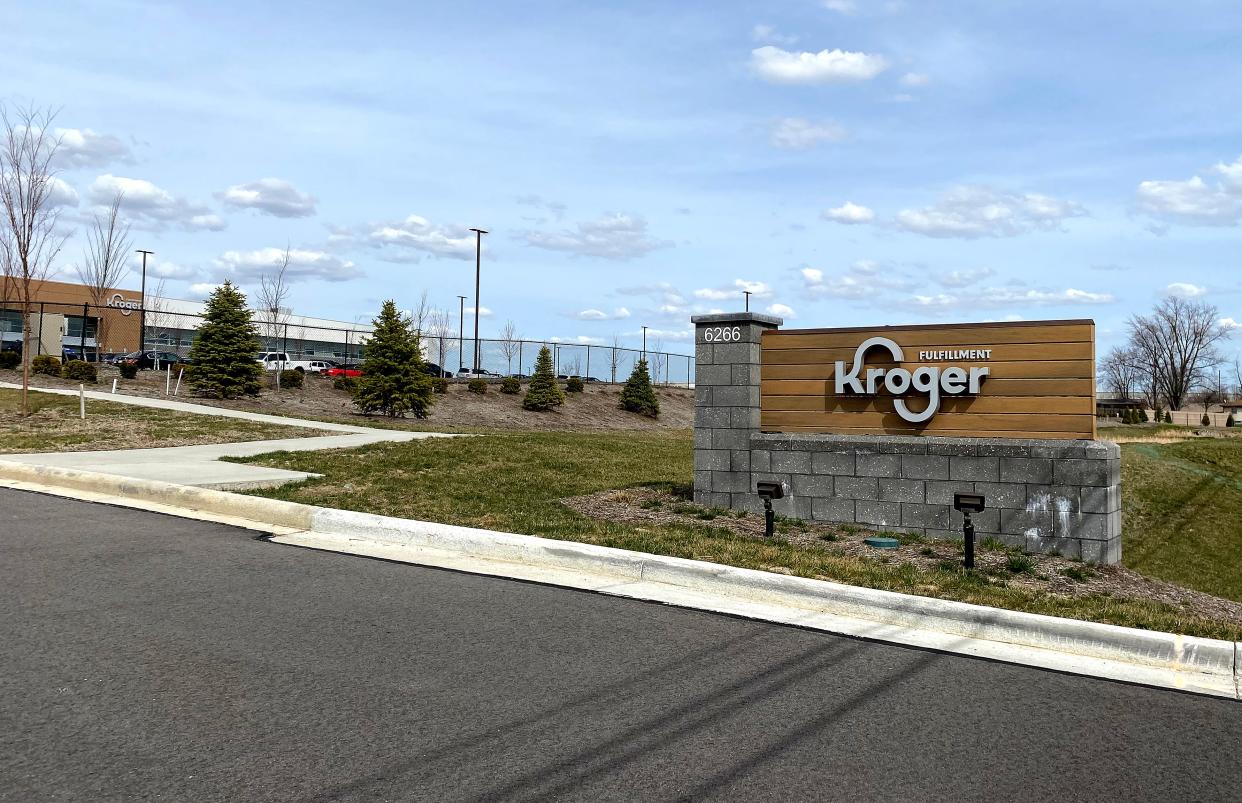 A file photo of Kroger's fulfillment center in Monroe, which handles grocery home delivery orders for the region.