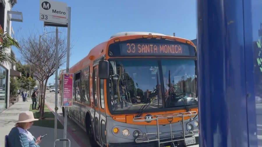 Metro bus stop in Santa Monica, located on Main Street. (KTLA)