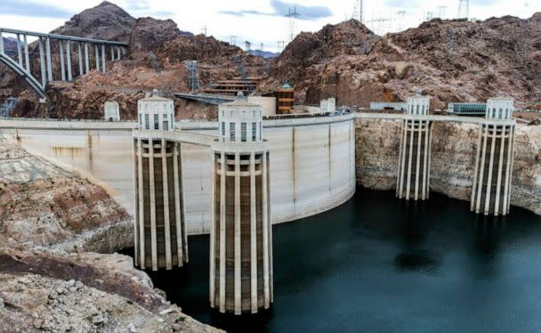 PHOTO: The intake towers at Hoover Dam, seen in December 2022 in Boulder City, Nev. (Las Vegas Review-Journal/Tribune News Service via Getty Images)