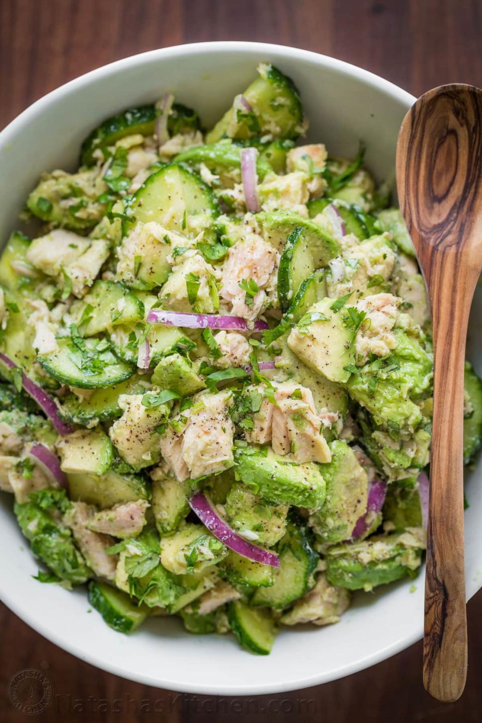 <p>Tuna salad doesn’t need to be loaded with mayo to taste good—creamy avocado gets the job done just fine.</p> <p>Get the recipe <a href="https://natashaskitchen.com/avocado-tuna-salad-recipe/" rel="nofollow noopener" target="_blank" data-ylk="slk:here;elm:context_link;itc:0;sec:content-canvas" class="link ">here</a>.</p>