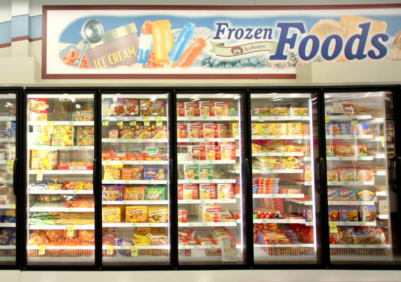 Frozen food aisle of grocery store