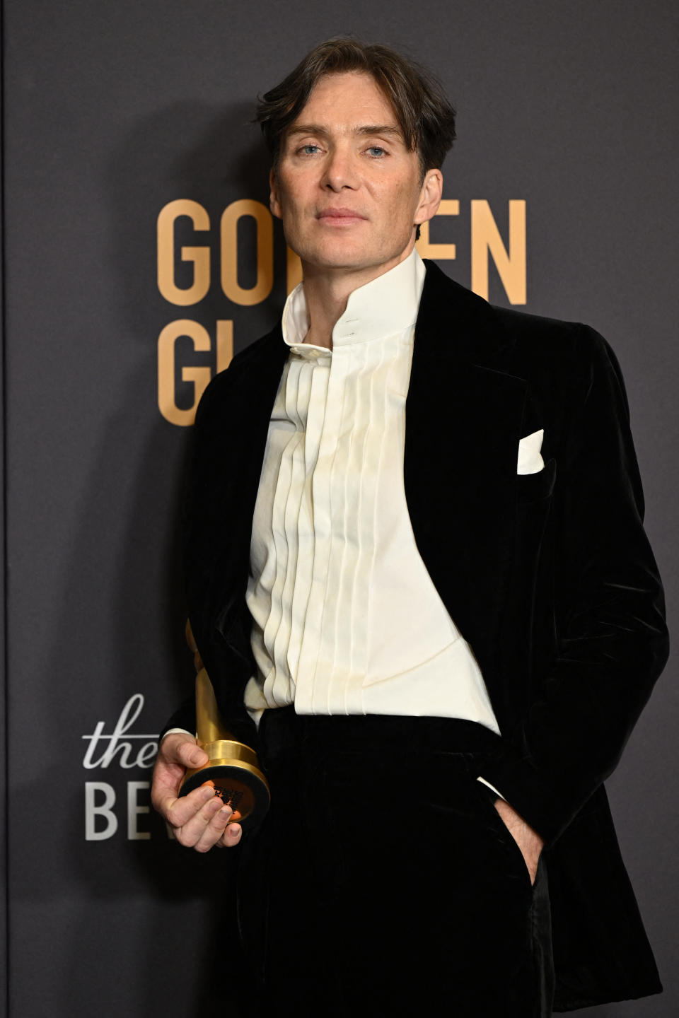 ‘Oppenheimer’s Cillian Murphy in the Golden Globes press room (Getty Images)