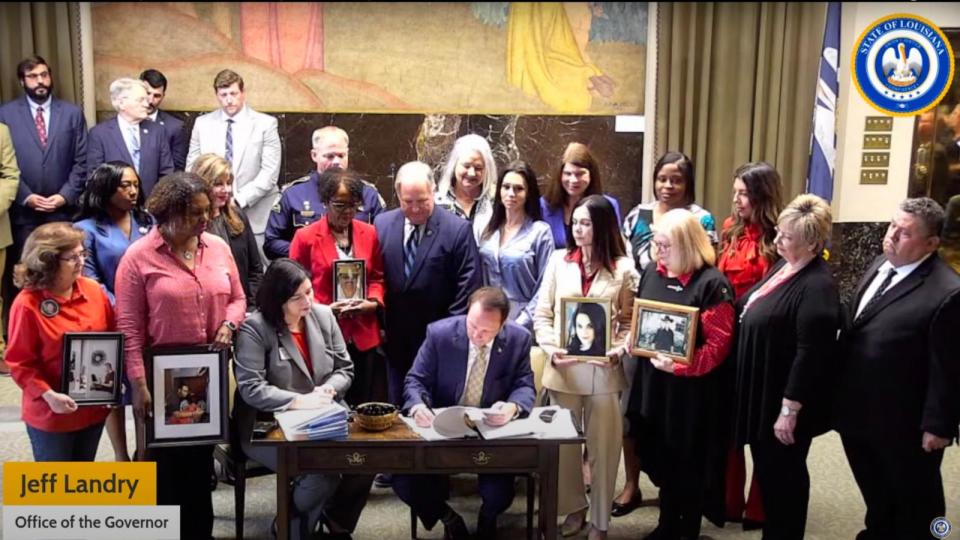 PHOTO: Louisiana Governor Jeff Landry signs crime bills into law, March 5, 2024, in Baton Rouge, La.  (Governor Jeff Landry/YouTube)