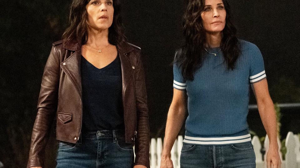 Neve Campbell (“Sidney Prescott”), left, and Courteney Cox (“Gale Weathers”) star in Paramount Pictures and Spyglass Media Group's "Scream."