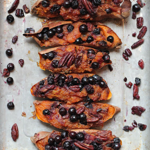 Twice Baked Sweet Potatoes With Blueberries and Pecans