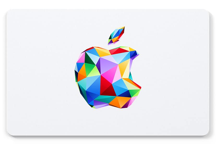 white gift card with rainbow apple logo