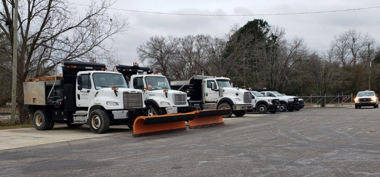 City snow plows and trucks are parked at the City of Fayetteville's street maintenance division downtown. City officials advised residents to stay off the road as much as possible starting Thursday evening as a major winter storm moves in overnight.