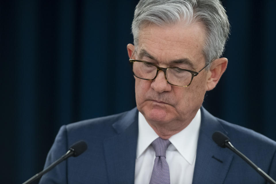 WASHINGTON, DC - MARCH 03: Federal Reserve Chair Jerome H. Powell announces a half percentage point interest rate cut during a speech on March 3, 2020 in Washington, DC. (Photo by Mark Makela/Getty Images)