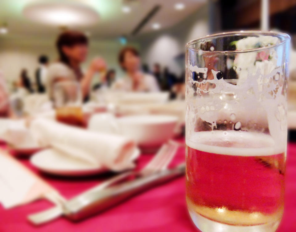 Beer on the table at the wedding reception