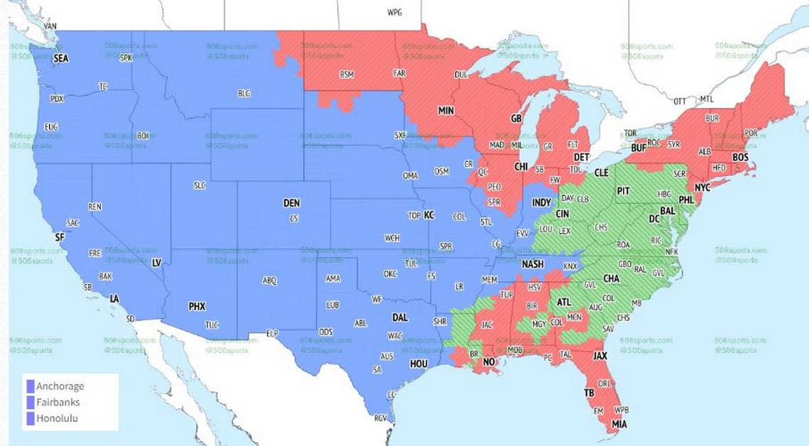 The Chiefs-Texans game will be seen in blue.