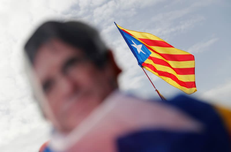 Catalan separatist leader Carles Puigdemont holds a rally in Perpignan