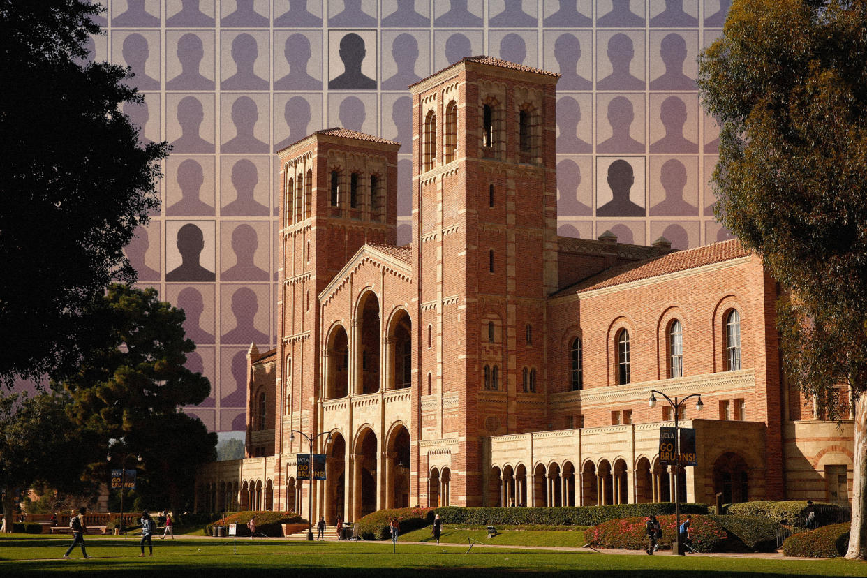 An illustration showing Royce Hall on the campus of the University of California