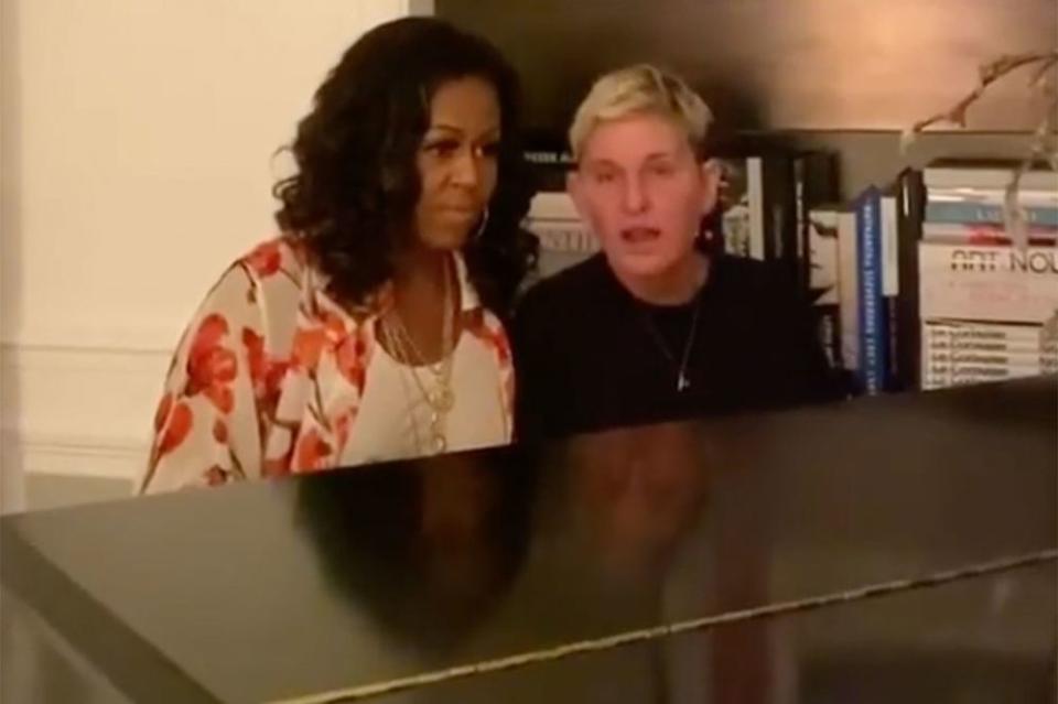 Michelle Obama and Ellen Degeneres singing a duet to promote the former first lady's latest book. | Michelle Obama/Instagram