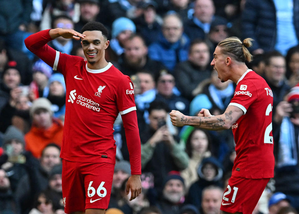 The Premier League's top two teams remain separated by a single point after Saturday's 1-1 draw. (Photo by John Powell/Liverpool FC via Getty Images)