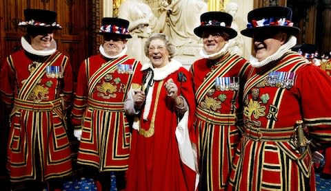 Lady Trumpington with the Yeomen of the Guard in the House of Lords - Credit: PA