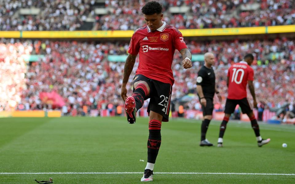 Jadon Sancho had a match to forget as he was replaced by the impressive Garnacho after 62 minutes - Getty Images/Justin Setterfield