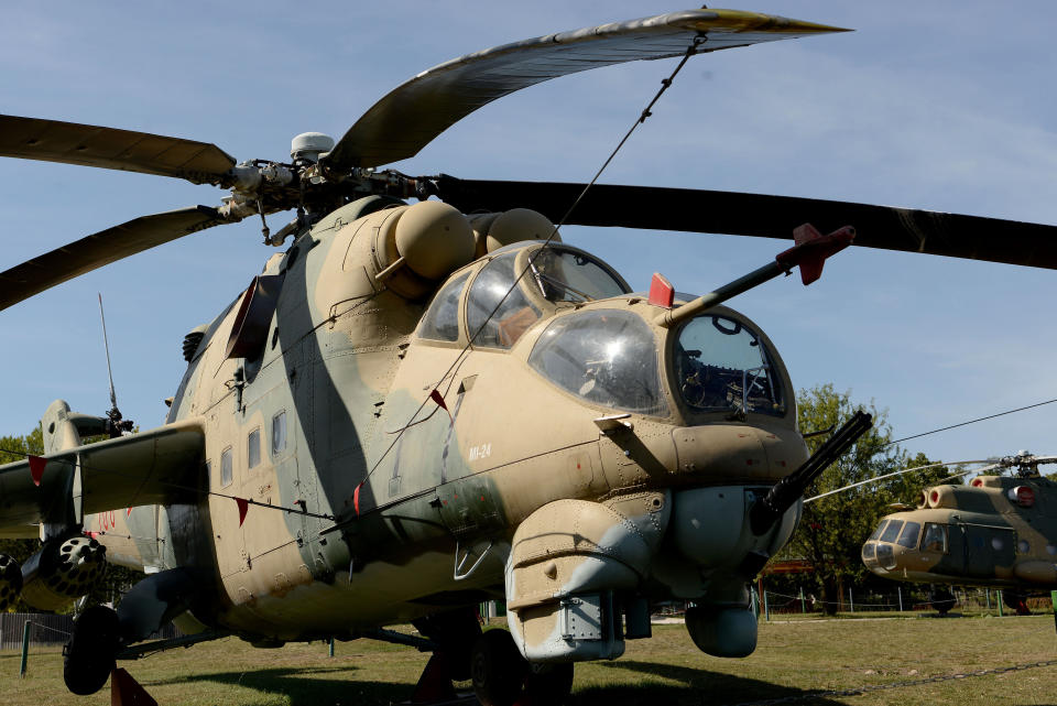 ZANKA, HUNGARY - 2020/08/27: The MI-24D combat helicopter displayed at the museum. The Zánka Military Museum is an outdoor display containing a variety of armoury used by the Hungarian defence forces. Zánka is a village in Veszprém County situated on the shores of Lake Balaton, 150 kms south west of the capital, Budapest, Hungary. (Photo by Paul Lakatos/SOPA Images/LightRocket via Getty Images)