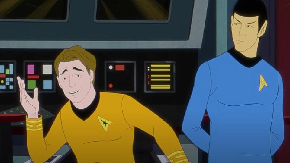 The Captain and Spock, from the Very Short Treks episode "Skin a Cat." 