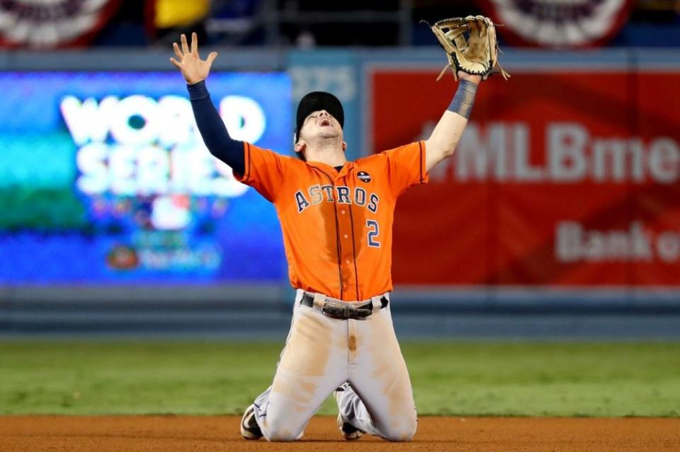 Alex Bregman of the Houston Astros celebrates after the Astros defeated the Los Angeles Dodgers in Game 7 | Alex TrautwigMLB Photos via Getty Images