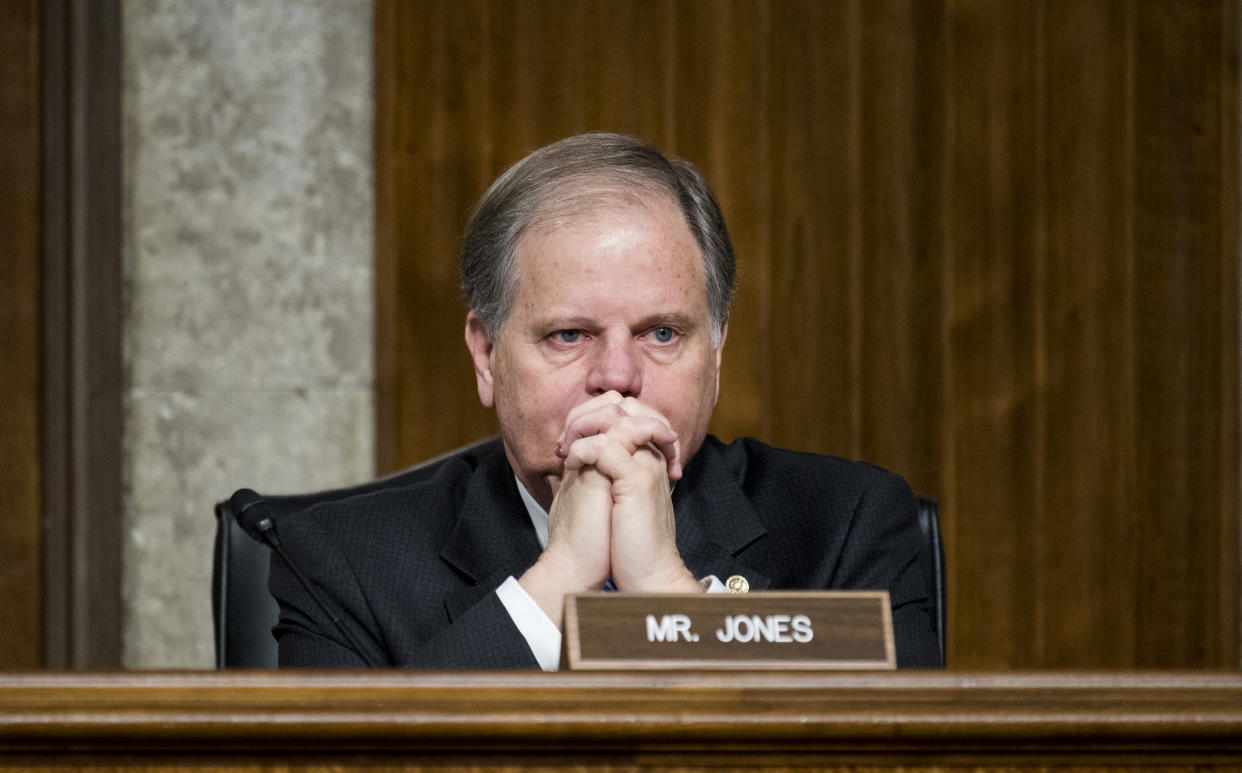 UNITED STATES - DECEMBER 3: Sen. Doug Jones, D-Ala., listens during the Senate Armed Services Committee  hearing on privatized military housing on Tuesday, Dec. 3, 2019. (Photo By Bill Clark/CQ-Roll Call, Inc via Getty Images)