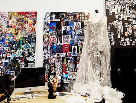 Colour-coded swatches line the walls in the studio of Diesel's artistic director, Nicola Formichetti.