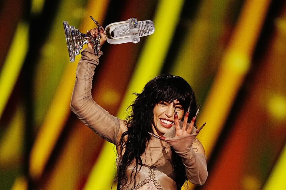 Loreen with the trophy at the M&S Bank Arena in Liverpool (Aaron Chown / PA)