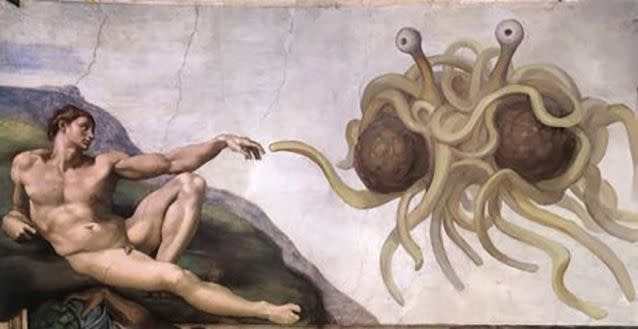 The Flying Spaghetti Monster as it would have been depicted by Michelangelo had history and theology worked out differently. Photo: Wikimedia