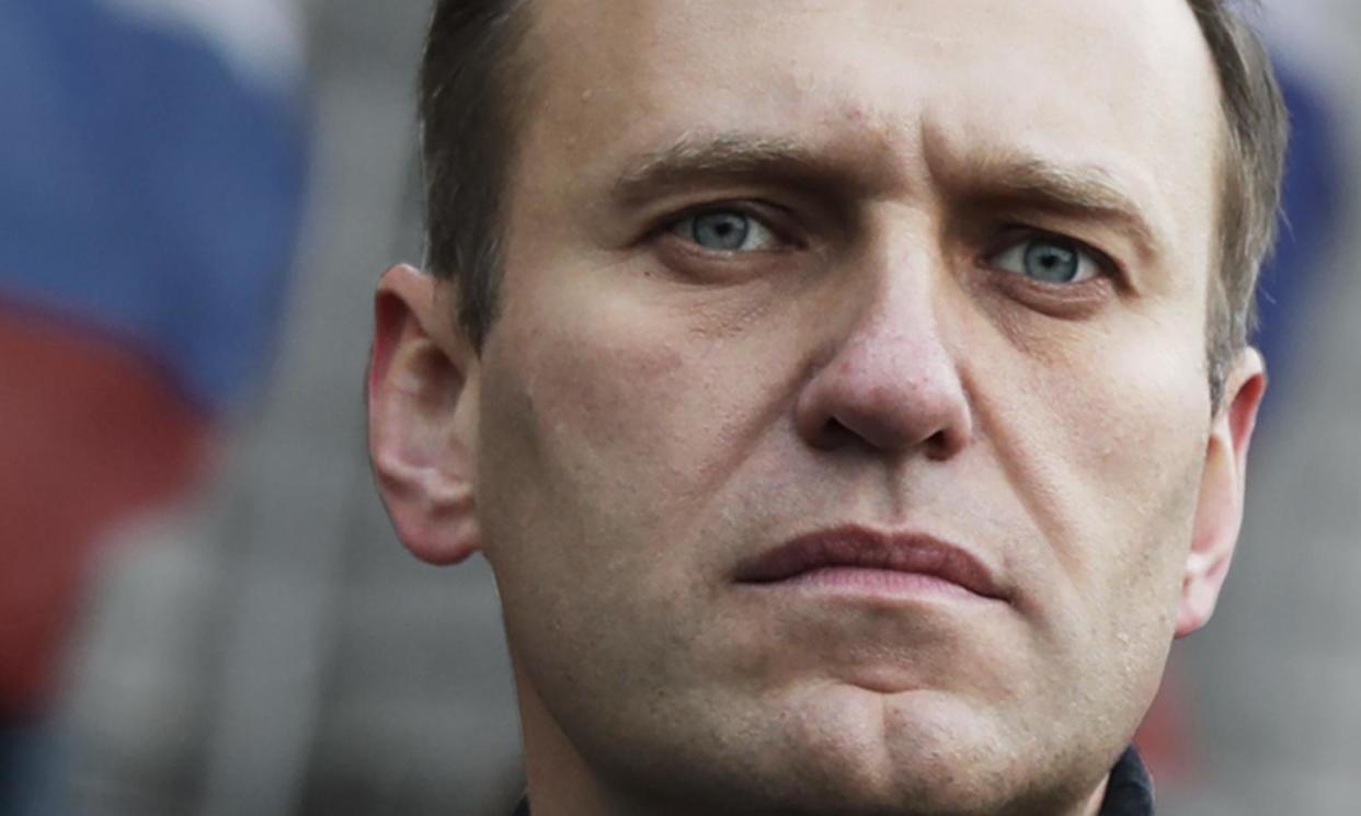 <span>‘A hero of our time’: Alexei Navalny in Moscow in 2020, before his arrest and eventual murder. </span><span>Illustration: Guardian Design</span>