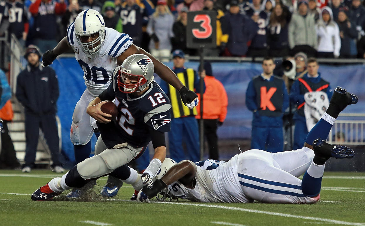 Shortly after the Patriots trounced the Colts in the AFC title game in 2015, the inflation levels of footballs became a major NFL storyline: Deflategate. (Photo by Matt Stone/MediaNews Group/Boston Herald via Getty Images)