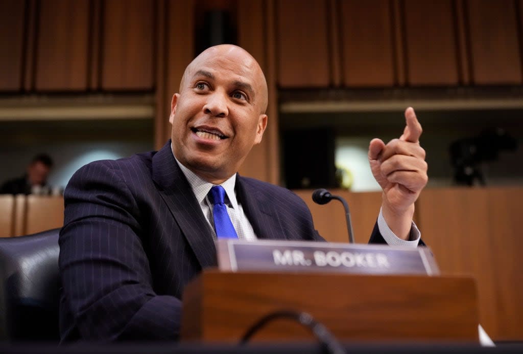 Sen. Cory Booker (D-NJ) delivers remarks during the Senate Judiciary Committee confirmation hearing for U.S. Supreme Court nominee Judge Ketanji Brown Jackson, in the Hart Senate Office Building on Capitol Hill March 21, 2022 in Washington, DC. (Photo by Drew Angerer/Getty Images)