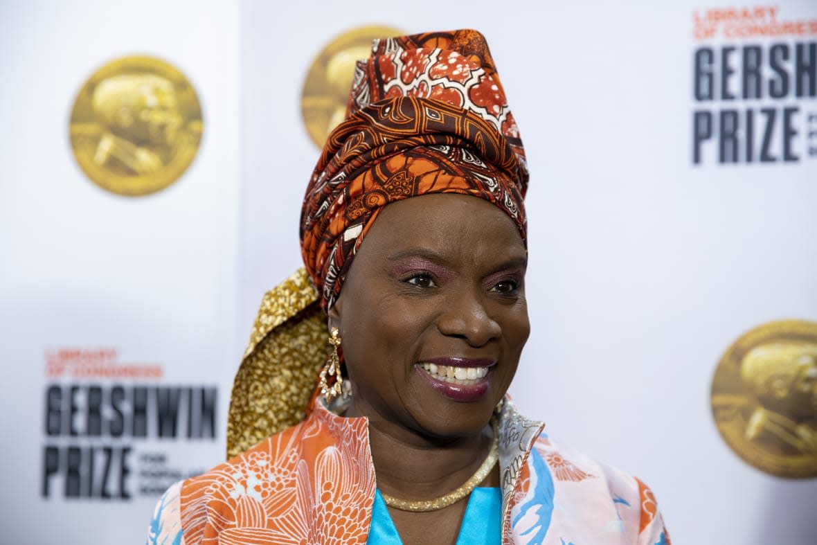 Angelique Kidjo arrives at the presentation of the Gershwin Prize, which honors a musician’s lifetime contribution to popular music, hosted at DAR Constitution Hall in Washington on Wednesday, March 1, 2023. (AP Photo/Amanda Andrade-Rhoades, File)