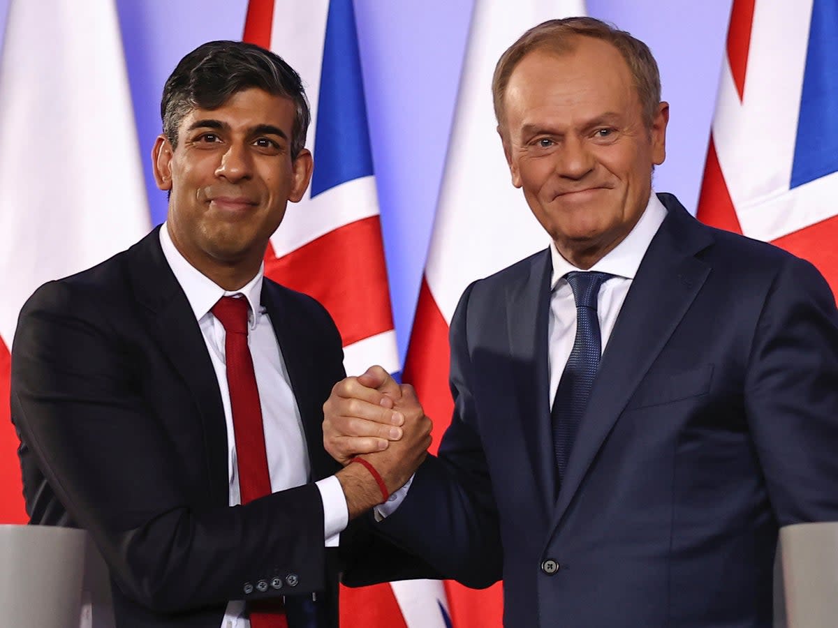 Last week, prime minister Rishi Sunak visited Poland to meet with Mr Tusk for talks about aid for Ukraine. (AP)