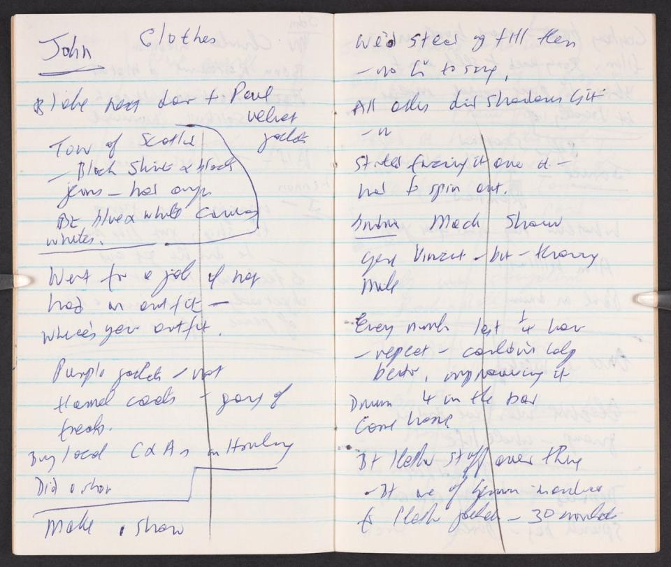 Hunter Davies’ notebook open at the page where he talks to John Lennon about the clothes the Beatles wore in their early years (Hunter Davies/British Library/PA)