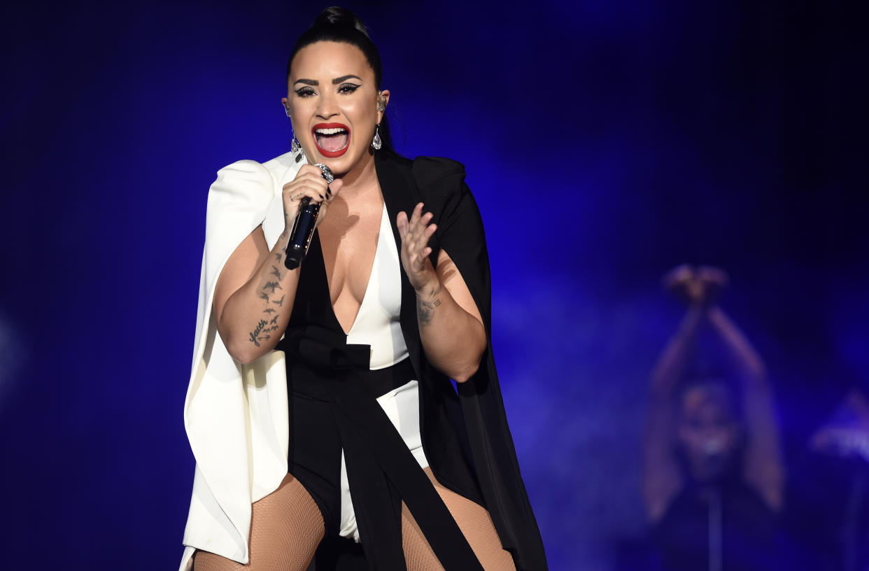 Demi Lovato performs onstage during the Rock in Rio Lisboa music festival at Bela Vista Park in Lisbon, on June 24, 2018. (Photo: Miguel Riopa / AFP)