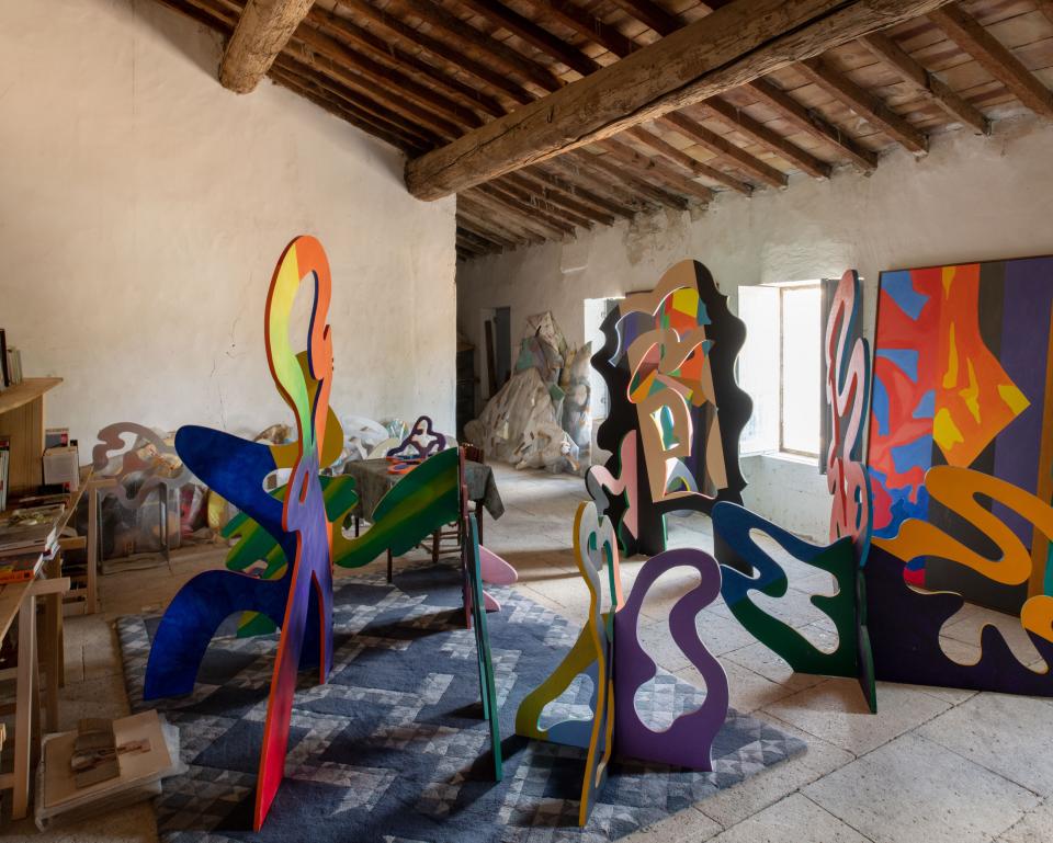 Another view of the sculptures and paintings in the attic.