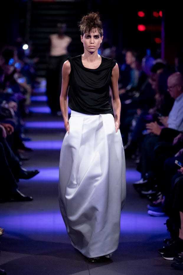<p>A look from Tom Ford's Spring 2020 collection. Photo: Imaxtree</p>