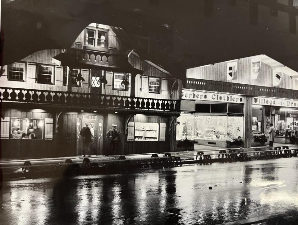 This undated photo shows the Swiss Hat Restaurant in Sugarcreek at night.