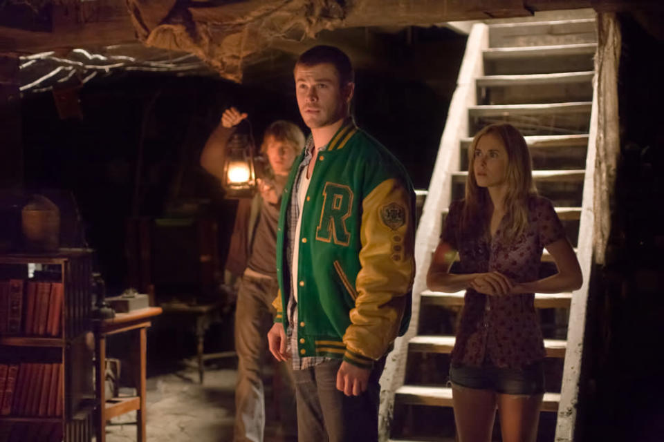 Fran Kranz, Chris Hemsworth and Anna Hutchison in Lionsgate's "The Cabin in the Woods" - 2012<br>