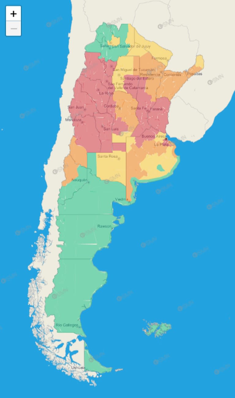 Mapa de temperaturas extremas