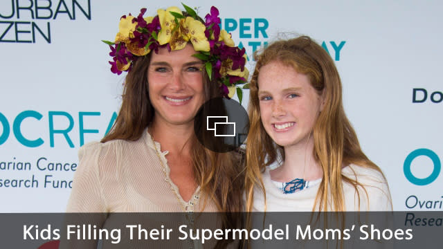 Grier Henchy, left, and Brooke Shields attend the Ovarian Cancer Research Fund Alliance's annual fashion and shopping charity event at Nova's Ark Project on Saturday, July 29, 2017, in Water Mill, NY.