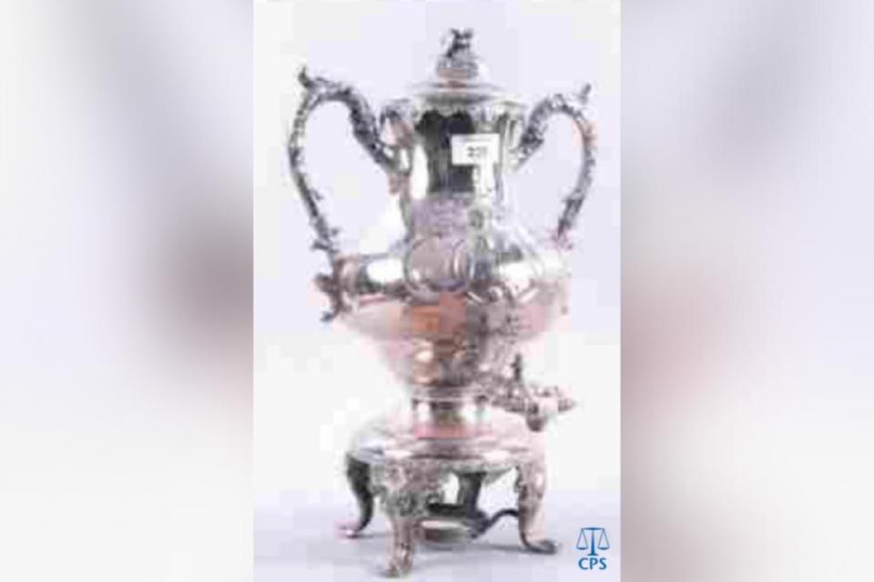 Oxford Mail: A 19th century silver plated and engraved hot water urn, one of the items stolen from Bruce Snider Picture: CPS