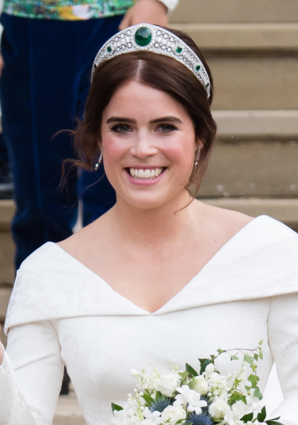 WINDSOR, ENGLAND - OCTOBER 12:  Princess Eugenie of York leavs St George's Chapel in Windsor Castle following her wedding at St. George's Chapel on October 12, 2018 in Windsor, England.  (Photo by Pool/Samir Hussein/WireImage)